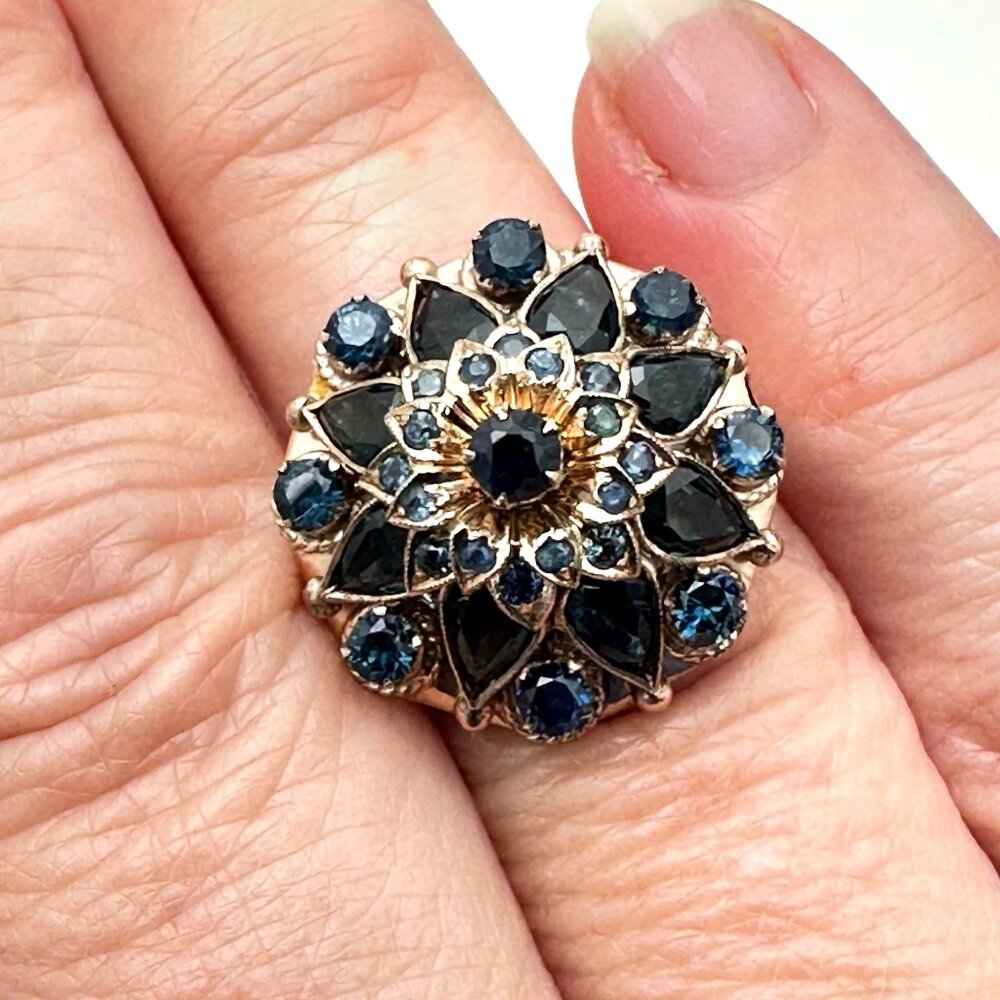 Antique Vintage 13k Fine Gold Harem Ring Blue Sapphire 6.6 Grams Size 8